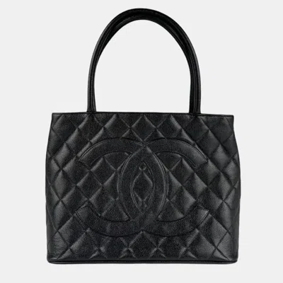 Pre-owned Chanel Medallion Black Caviar Skin Leather Tote Bag