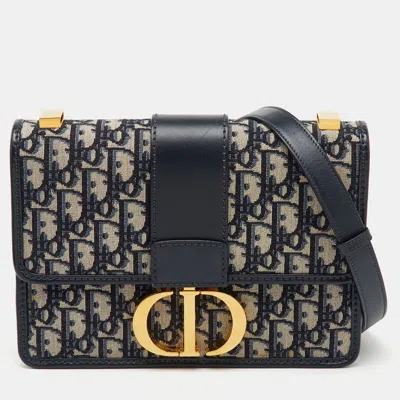 Pre-owned Dior Navy Blue Oblique Canvas And Leather 30 Montaigne Shoulder Bag