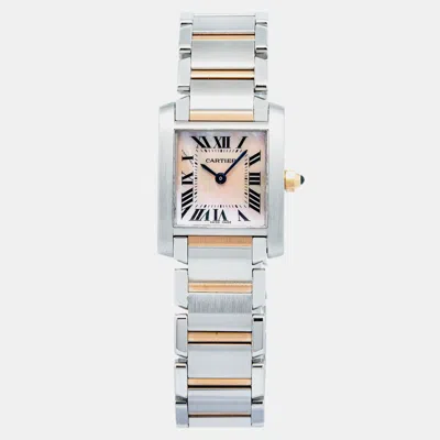 Pre-owned Cartier Tank Francaise W51027q4 Quartz Pink Mop 18k Rose Gold Stainless Steel Women's Wristwatch 20 Mm