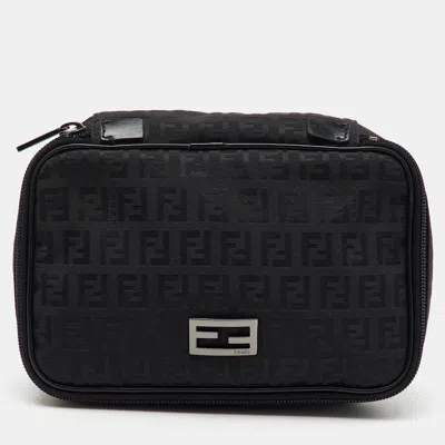Pre-owned Fendi Black Zucchino Canvas And Leather Zip Around Pouch