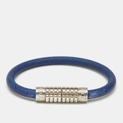 Pre-owned Louis Vuitton Digit Blue Leather Silver Tone Bracelet