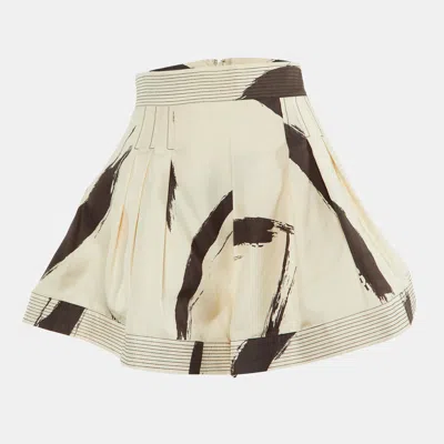 Pre-owned Zimmermann Cream Printed Silk Pleated Shorts M