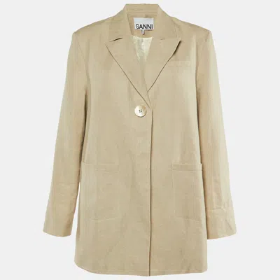 Pre-owned Ganni Neutral Linen Button Front Oversized Jacket L In Sand