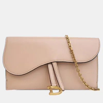 Pre-owned Dior Pink Goatskin Saddle Wallet On Chain