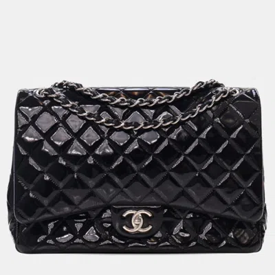 Pre-owned Chanel Black Maxi Classic Patent Double Flap