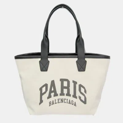 Pre-owned Balenciaga Jumbo Small Canvas Leather Tote Bag Black Off-white