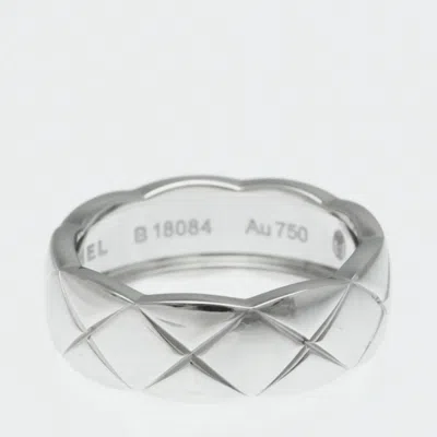 Pre-owned Chanel Coco Crush Ring Medium Size White Gold 18k Fashion No Stone Band Ring Silver