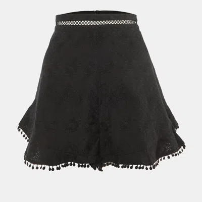 Pre-owned Zimmermann Black Cotton Caravan Flutter Shorts L