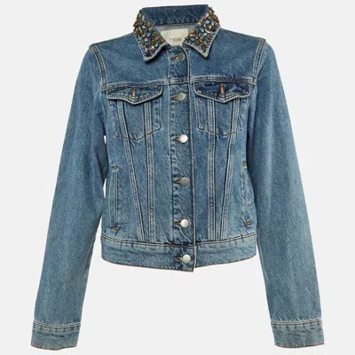Pre-owned Maje Blue Denim Embellished Jacket M