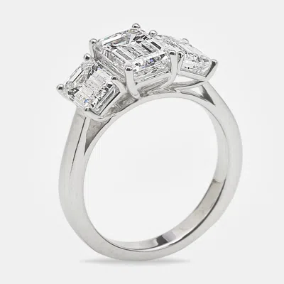 Pre-owned The Diamond Edit 4.00 Cts Emerald Cut 18k White Gold Lab Grown Diamonds Ring Size 54