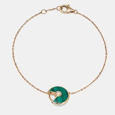 Pre-owned Cartier Malachite Diamond 18k Rose Gold Xs Model Bracelet