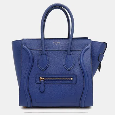 Pre-owned Celine Luggage Shopper Blue Leather Size Micro