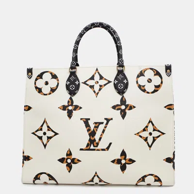 Pre-owned Louis Vuitton Onthego Ivoire Monogram / Jungle Size Gm In Sand