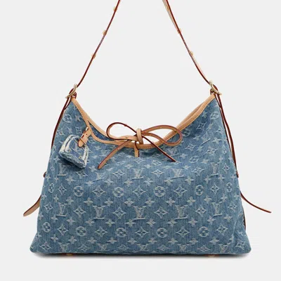 Pre-owned Louis Vuitton Carriol Nm Blue Monogram Denim Size Mm