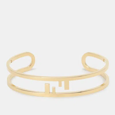 Pre-owned Fendi Gold Tone Metal Cut-out Ff Cuff Bracelet