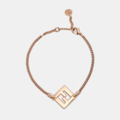 Pre-owned Fendi Rose Gold Metal Ff Pendant Bracelet