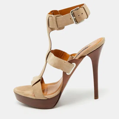 Pre-owned Ralph Lauren Beige Suede Platform Sandals Size 39.5