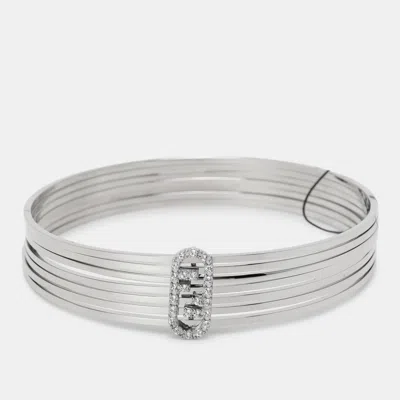 Pre-owned Fendi Palladium Crystal O'clock Bangle Bracelet