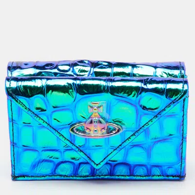 Pre-owned Vivienne Westwood Multicolor Iridescent Croc Embossed Leather Envelope Billfold Small Frame Wallet
