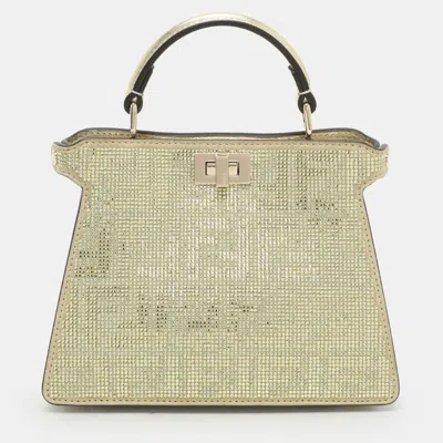 Pre-owned Fendi Green Suede Embellished Peekaboo Iseeu Petite Bag