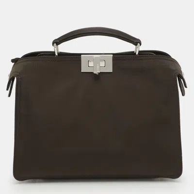 Pre-owned Fendi Khaki Green Nylon Small Peekaboo Iseeu Bag