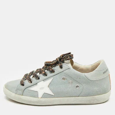 Pre-owned Golden Goose Blue Denim And Leather Superstar Lace Up Sneakers Size 39