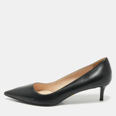 Pre-owned Prada Black Leather Pointed Toe Pumps Size 38