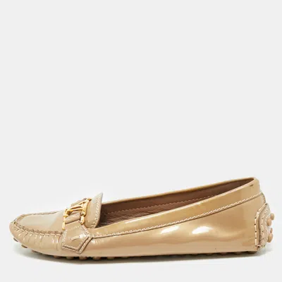 Pre-owned Louis Vuitton Gold Patent Leather Oxford Slip On Loafers Size 38 In Silver