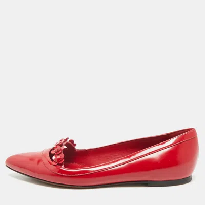 Pre-owned Louis Vuitton Red Patent And Leather Floral Ballet Flats Size 38