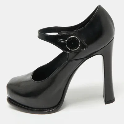 Pre-owned Louis Vuitton Black Leather Mary Jane Embellished Platform Pumps Size 37