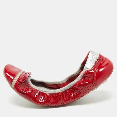 Pre-owned Prada Red Patent Leather And Leather Scrunch Ballet Flats Size 38.5