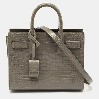Pre-owned Saint Laurent Grey Croc Embossed Leather Nano Classic Sac De Jour Tote