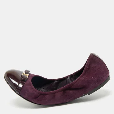 Pre-owned Louis Vuitton Purple Suede And Patent Leather Cap Toe Elba Ballet Flats Size 38