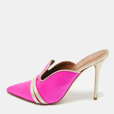 Pre-owned Malone Souliers Pink/gold Leather And Satin Mule Sandals Size 39