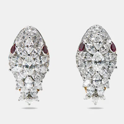 Pre-owned Bvlgari Serpenti Diamonds Rubies 18k Two Tone Gold Earrings