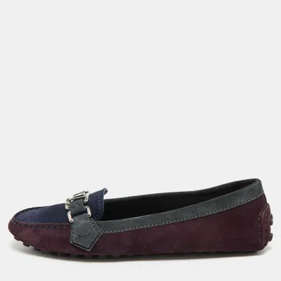 Pre-owned Louis Vuitton Purple/navy Blue Suede Oxford Loafers Size 38.5