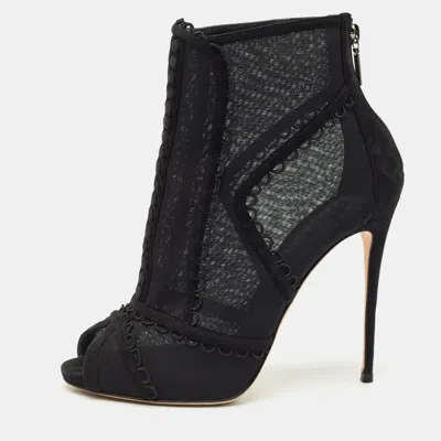 Pre-owned Dolce & Gabbana Black Mesh And Suede Trim Peep Toe Booties Size 40