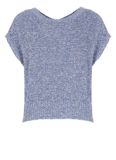 Kangra Cashmere Kangra Sleeveless Blue Cashmere Cotton Blend Sweater In Blue