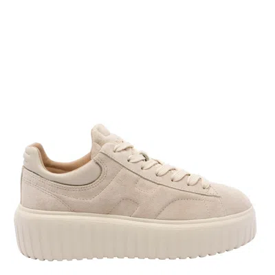 Hogan Suede Platform Sneakers Round Toe In Neutral