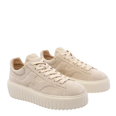 Hogan Suede Platform Sneakers Round Toe In Neutral