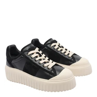Hogan Leather And Suede Sneakers With Contrasting Sole In Black