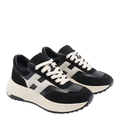 Hogan Suede And Nappa Leather Sneakers With Contrast Panel In Neutral
