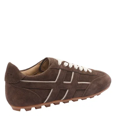 Hogan Suede Upper Sneakers With Contrasting Stitching In Brown