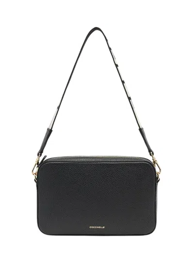 Coccinelle Tebe Textured Zip-top Crossbody Bag In Black