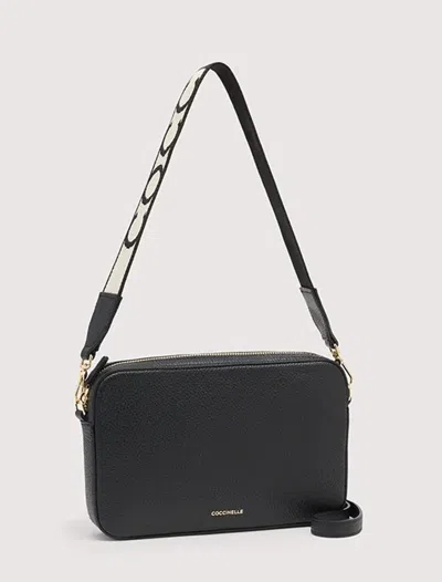 Coccinelle Tebe Textured Zip-top Crossbody Bag In Black