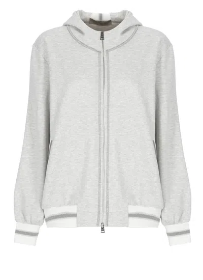 D Exterior D. Exterior Hooded Sweatshirt With Lurex Herringbone Pattern In Gray