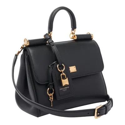 Dolce & Gabbana My Sicily Leather Shoulder Bag In Black