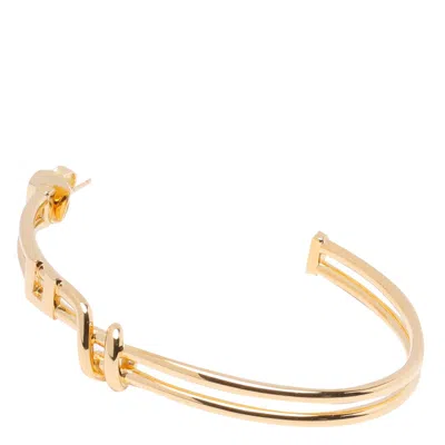 Elisabetta Franchi Double Band Hoop Earrings With Geometric Accents In Gold