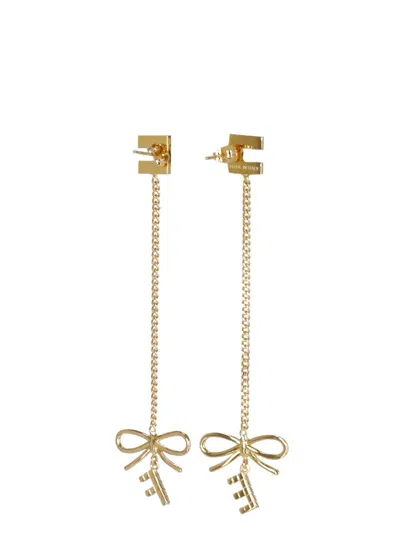 Elisabetta Franchi Earrings With Logo And Bow In Gold