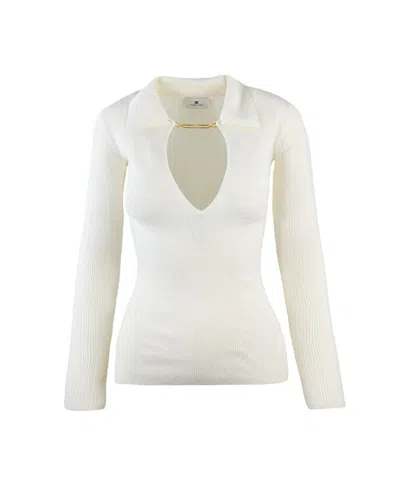 Elisabetta Franchi Polo-neck Chain-detail Top In White